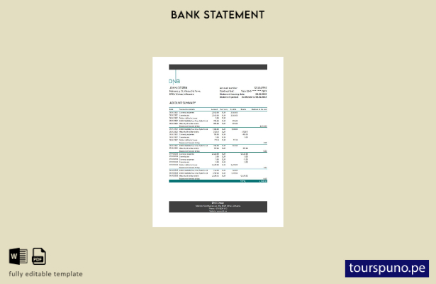 listo para imprimir plantilla de Excel de extracto bancario DNB de Lituania